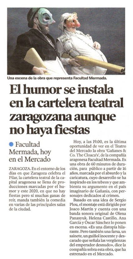 Mai Ibargüen. Fotógrafa de Artes Escénicas y eventos. Cartelería, diseño y prensa. Medios de Comunicación.Facultad Mermada Teatro Mercado. Gañanes & Co The Cloacas. Heraldo de Aragón